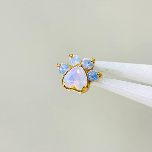 Opal Paw Print Zircon Piercing Earring – Kawaii Cartilage Stud, Cute Fashion Jewelry
