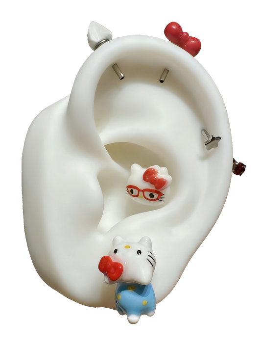 Titanium Cute Cat Kitty Girl Stud for Helix Earring Piercing Lobe