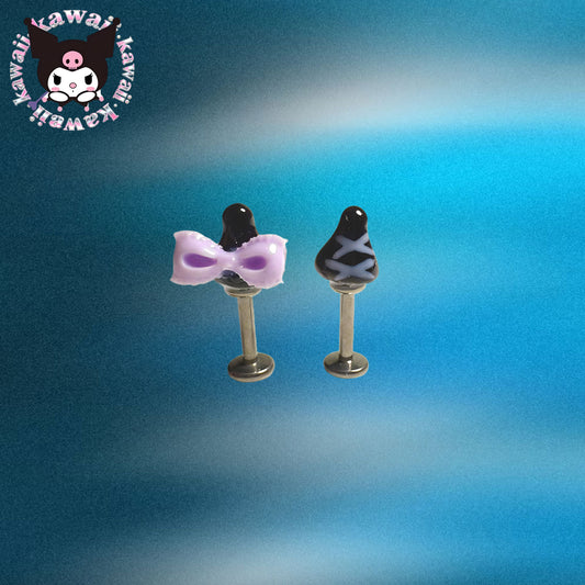 Black Purple Kawaii Girl Titanium Helix Stud Duo | Cute Dark Cartilage Piercing