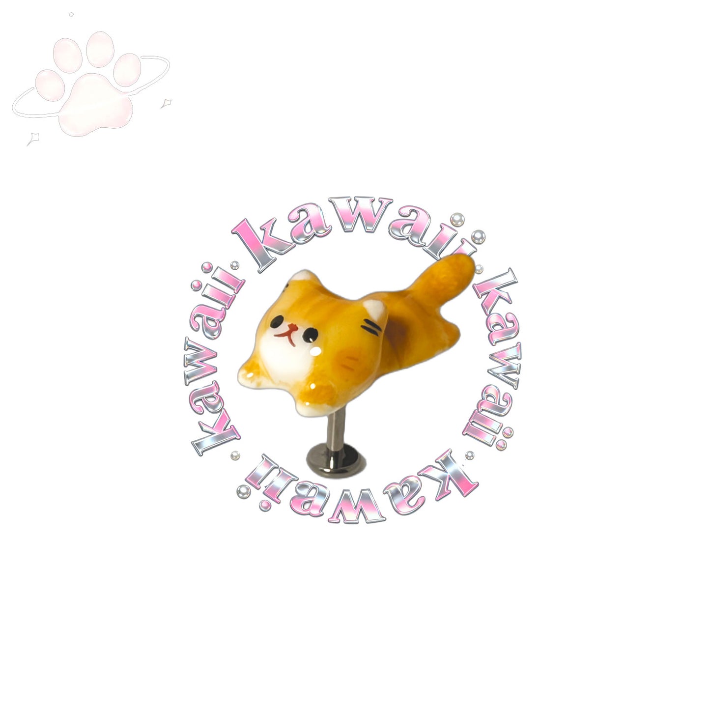 Yellow Cat Piercing Earring – Kawaii Cute Titanium Internal Thread Stud for Cartilage or Helix