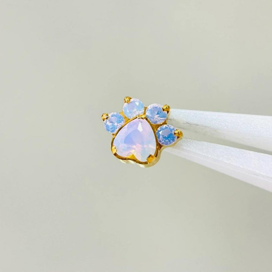 Opal Paw Print Zircon Piercing Earring – Kawaii Cartilage Stud, Cute Fashion Jewelry