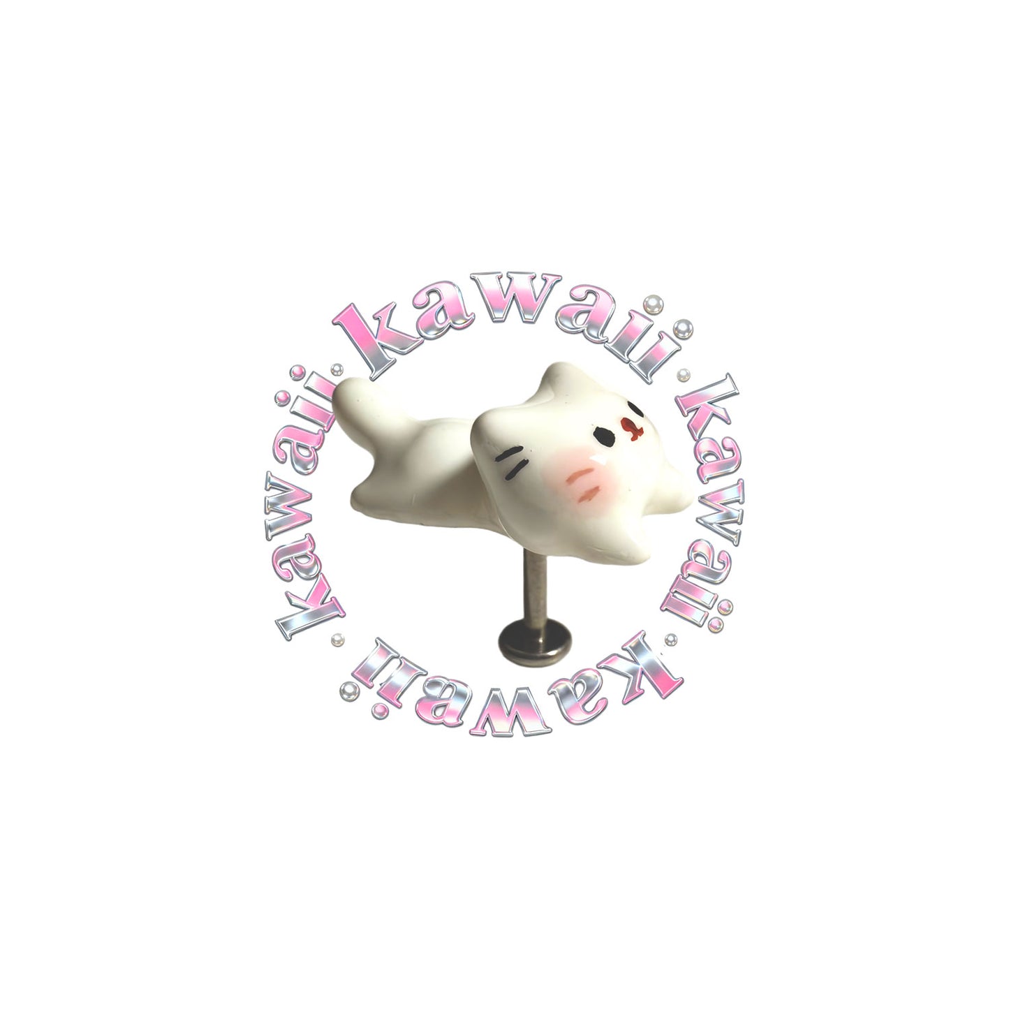 Kawaii White Cat Titanium Piercing Stud | Cute Kitty Earring Hypoallergenic