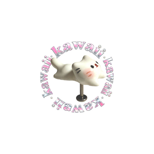 Kawaii White Cat Titanium Piercing Stud | Cute Kitty Earring Hypoallergenic