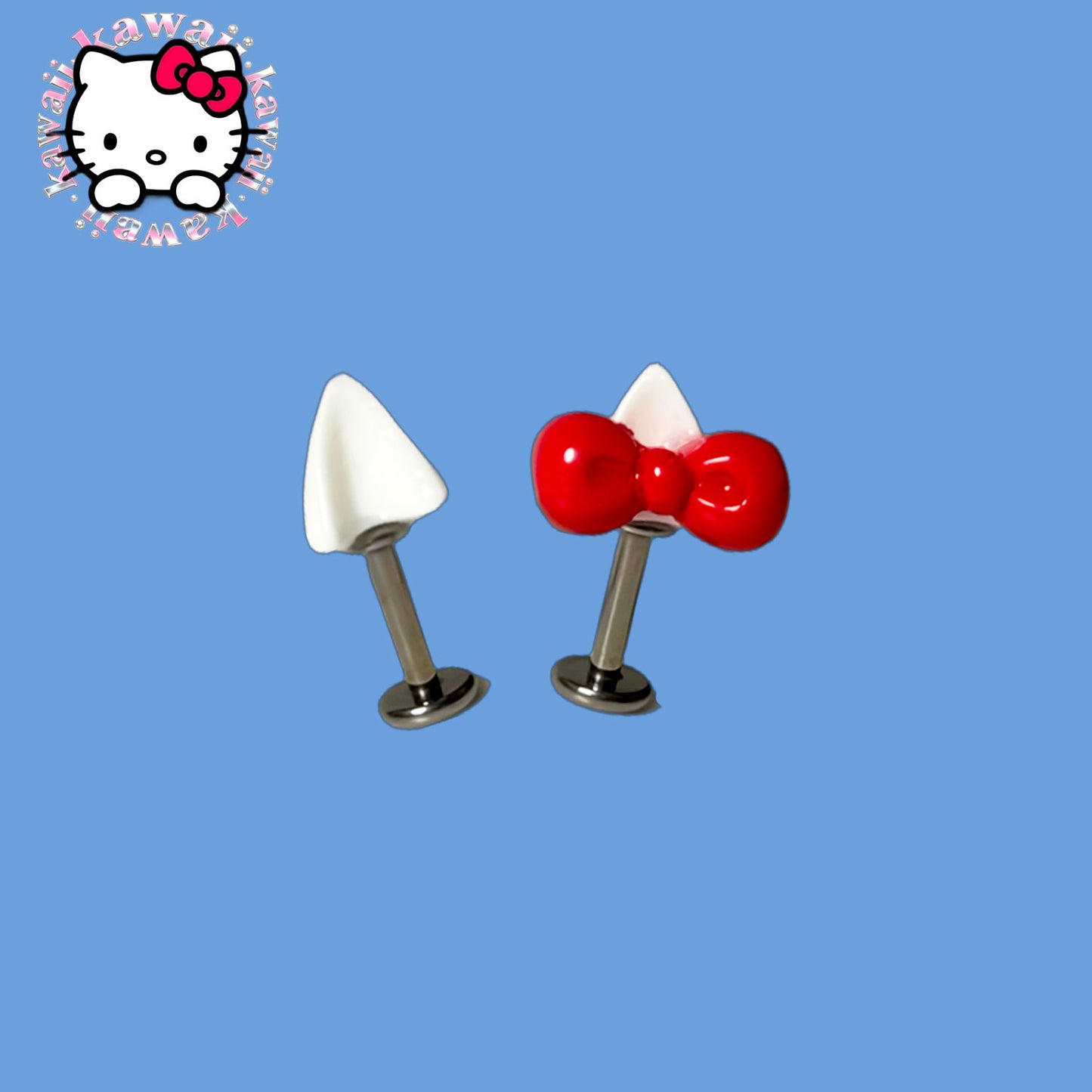 White Kitty Ear Bow Titanium Helix Stud | Cute Cartilage Piercing Pair