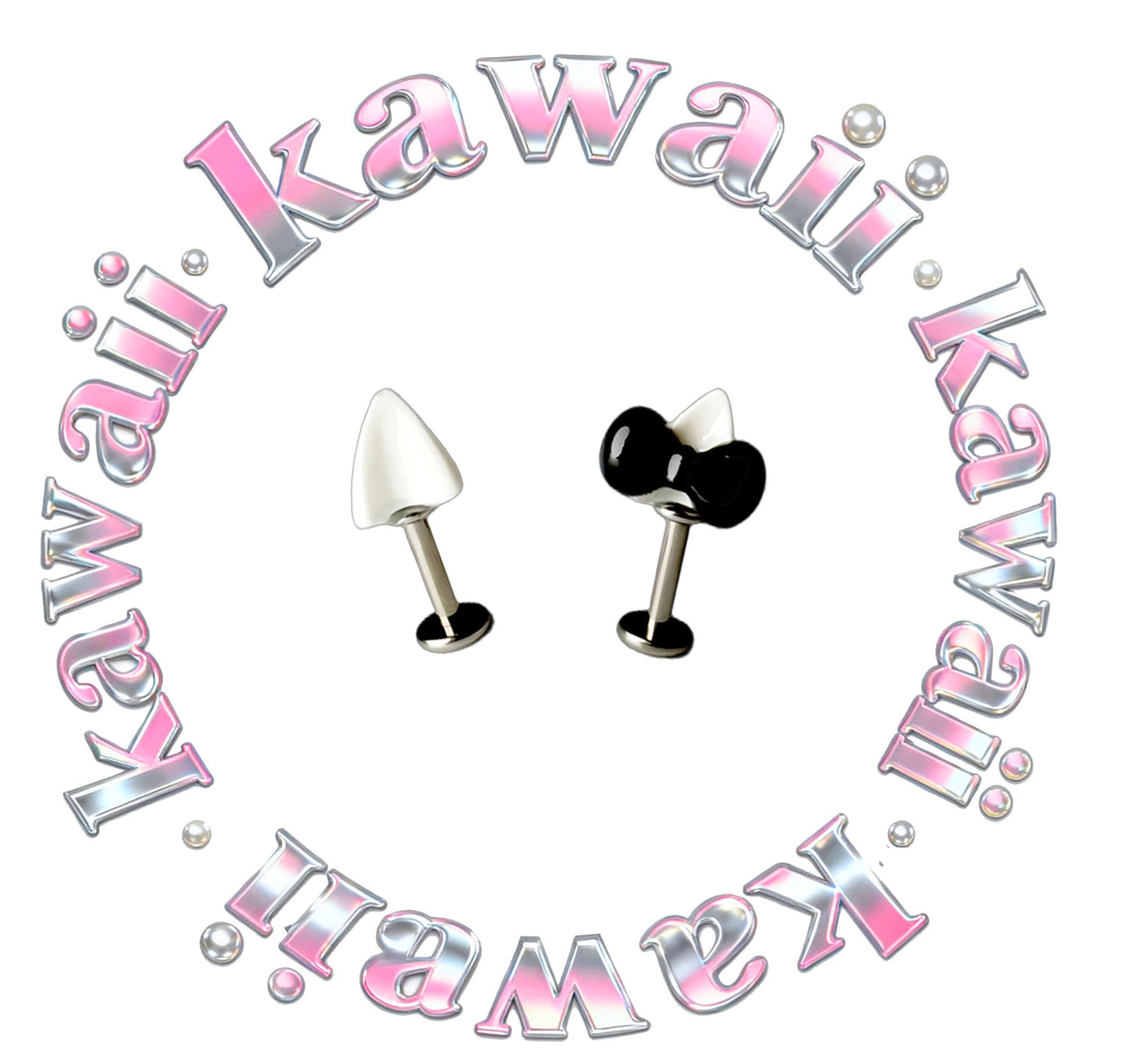 Kitty Ear Black Bow Titanium Helix Stud | Cute Cartilage Piercing Pair