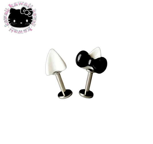 Kitty Ear Black Bow Titanium Helix Stud | Cute Cartilage Piercing Pair