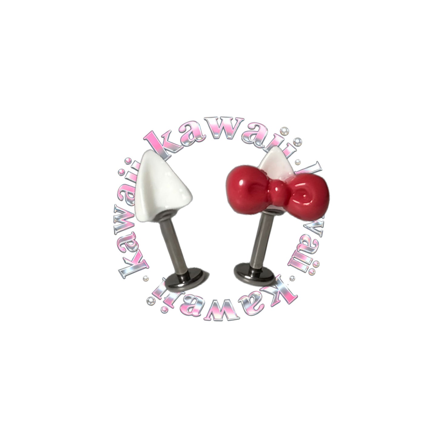 White Kitty Ear Bow Titanium Helix Stud | Cute Cartilage Piercing Pair