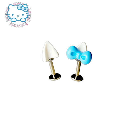 Kitty Ear Blue Bow Titanium Helix Stud | Cute Cartilage Piercing Pair