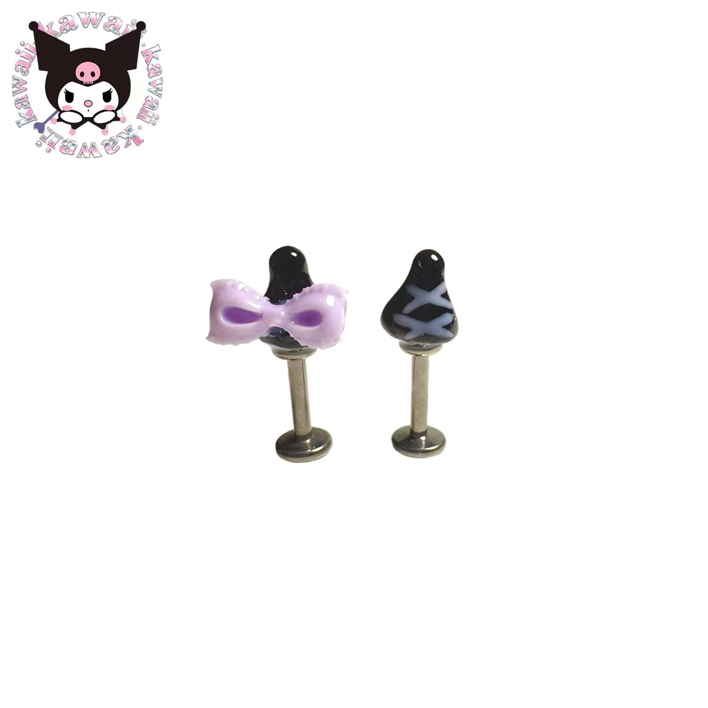 Black Purple Kawaii Girl Titanium Helix Stud Duo | Cute Dark Cartilage Piercing