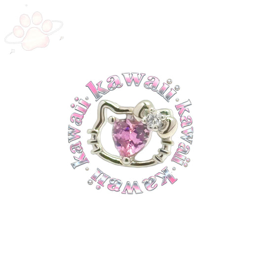 Pink Crystal Heart Kitty Stud Earring | 316L Stainless Steel Piercing Jewelry