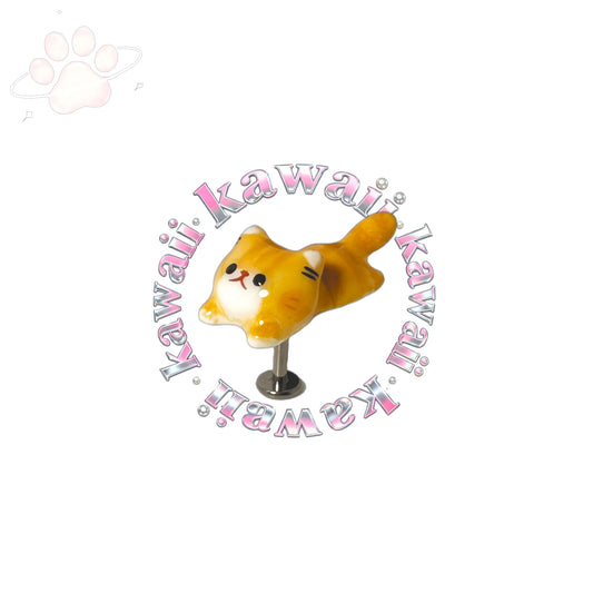 Yellow Cat Piercing Earring – Kawaii Cute Titanium Internal Thread Stud for Cartilage or Helix